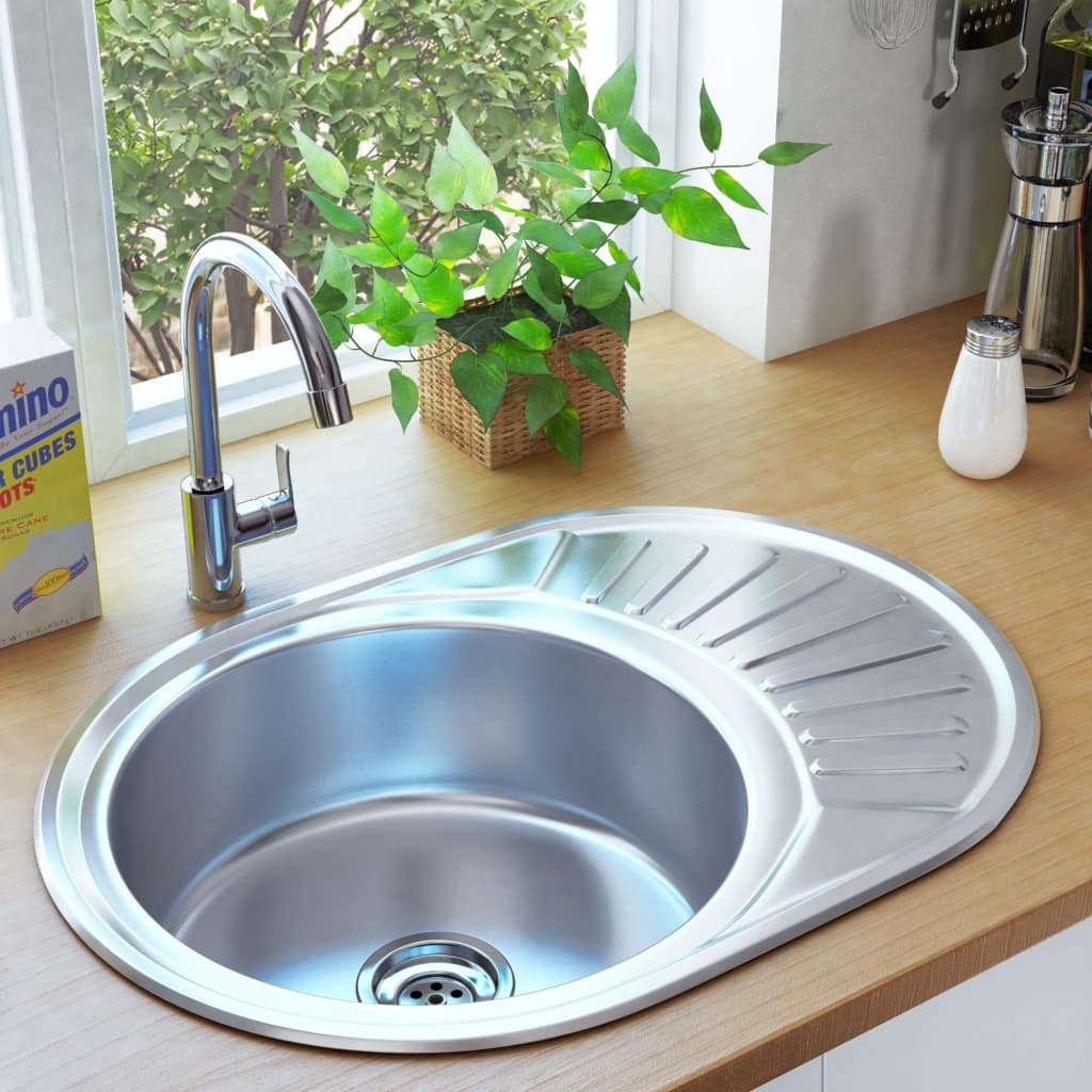 vidaXL Kitchen Sink Undermount Sink with Strainer Stainless Steel Sink Round