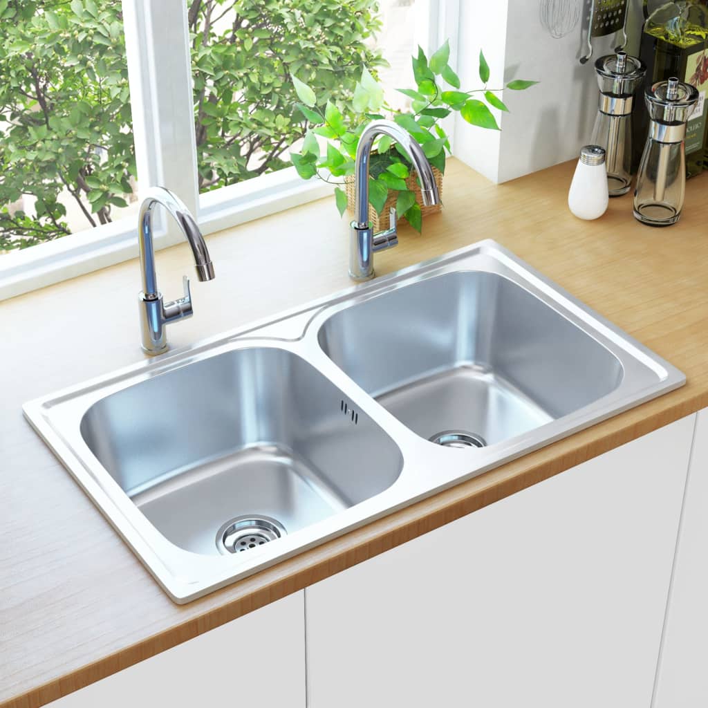 vidaXL Kitchen Sink Undermount Sink with Strainer Stainless Steel Sink Round